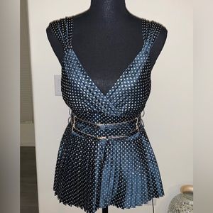 Adam Lippes - Green w/ Gold Polkadots Peplum Top